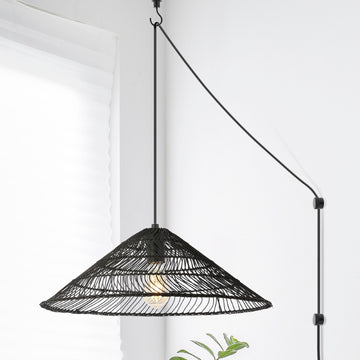 Nova 20.25" Farmhouse Coastal Rattan 180" Cord Plug-In or Hardwired LED Pendant